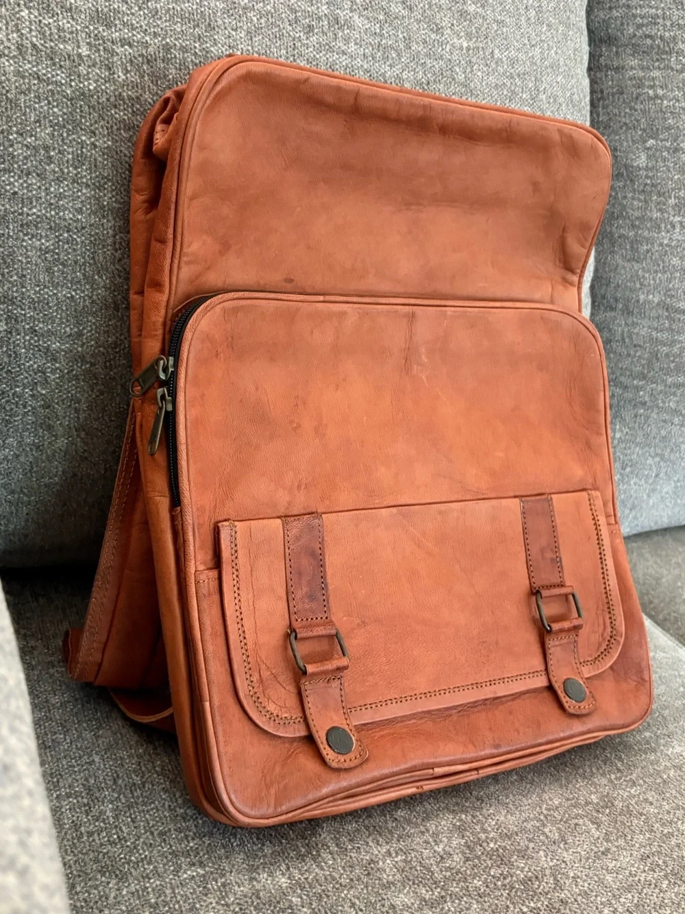 Genuine Leather Messenger Backpack